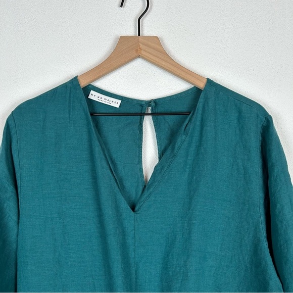 Bryn Walker Linen Blue Team Cinched Waist Crop Wide Leg Jumpsuit Small - Picture 5 of 15